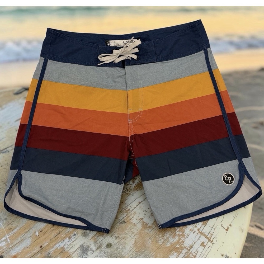 Ezekiel Men's Board Shorts Size 32 Rainbow Stripe Surf Swim Trunks Polyester